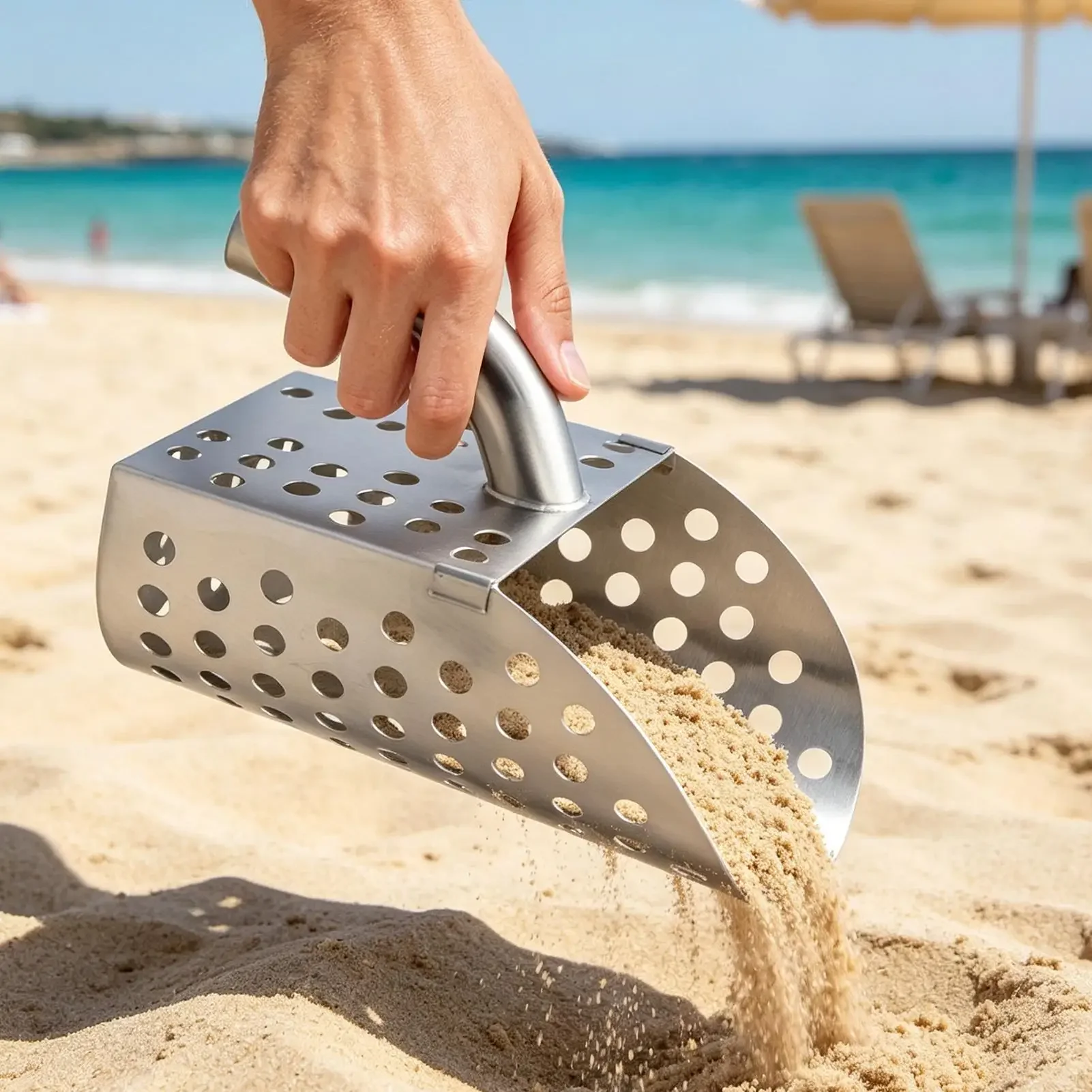 Sand Scoop Stainless Steel Beach Digging - เครื่องตรวจจับโลหะ ที่ตักทราย และพลั่ว เครื่องมือขุด ที่ร่อนทรายและพลั่วสแตนเลส สำหรับตกปลาชายหาด