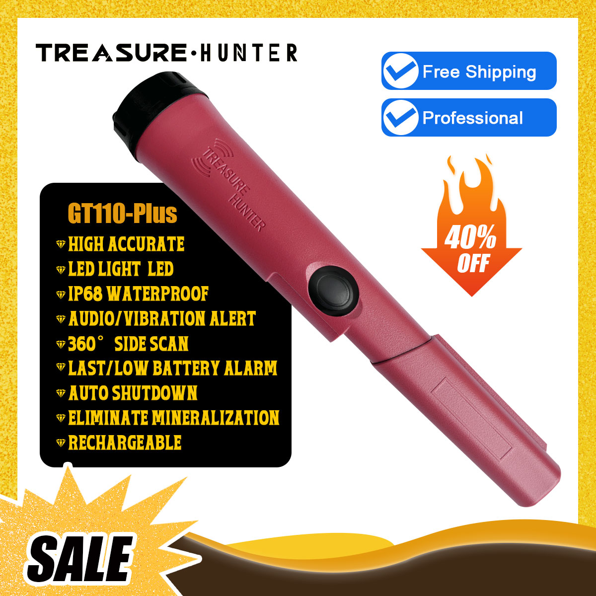 Waterproof Metal Detector Pinpointer - Treasure Hunter GT110-Plus Pinponter เครื่องตรวจจับโลหะแบบใช้มือถือ Pointer