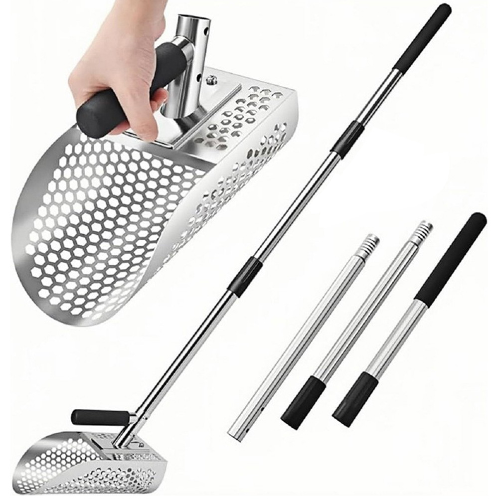 Treasure Hunting Shovel Digging Tool - ที่ตักทรายสแตนเลส เครื่องมือตรวจจับโลหะ ด้ามจับปรับความยาวได้ จอบขุดอเนกประสงค์ สำหรับการล่าสมบัติ