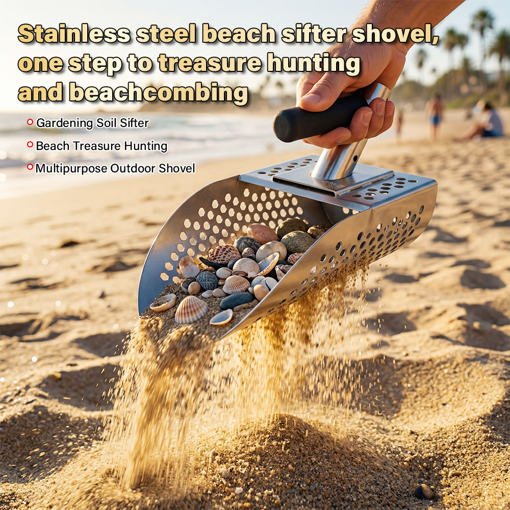 Treasure Hunting Shovel Digging Tool - พลั่วตักทรายสแตนเลสแบบพกพา สำหรับค้นหาสมบัติบนชายหาดด้วยเครื่องตรวจจับโลหะ